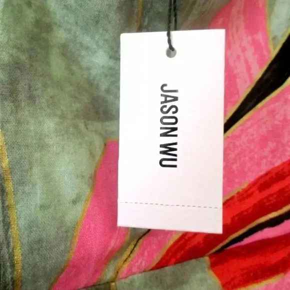 NWT  $425 Jason Wu Tropical Gold Accent Faux Wrap Tie Linen Blend Dress sz 10 - Picture 12 of 14